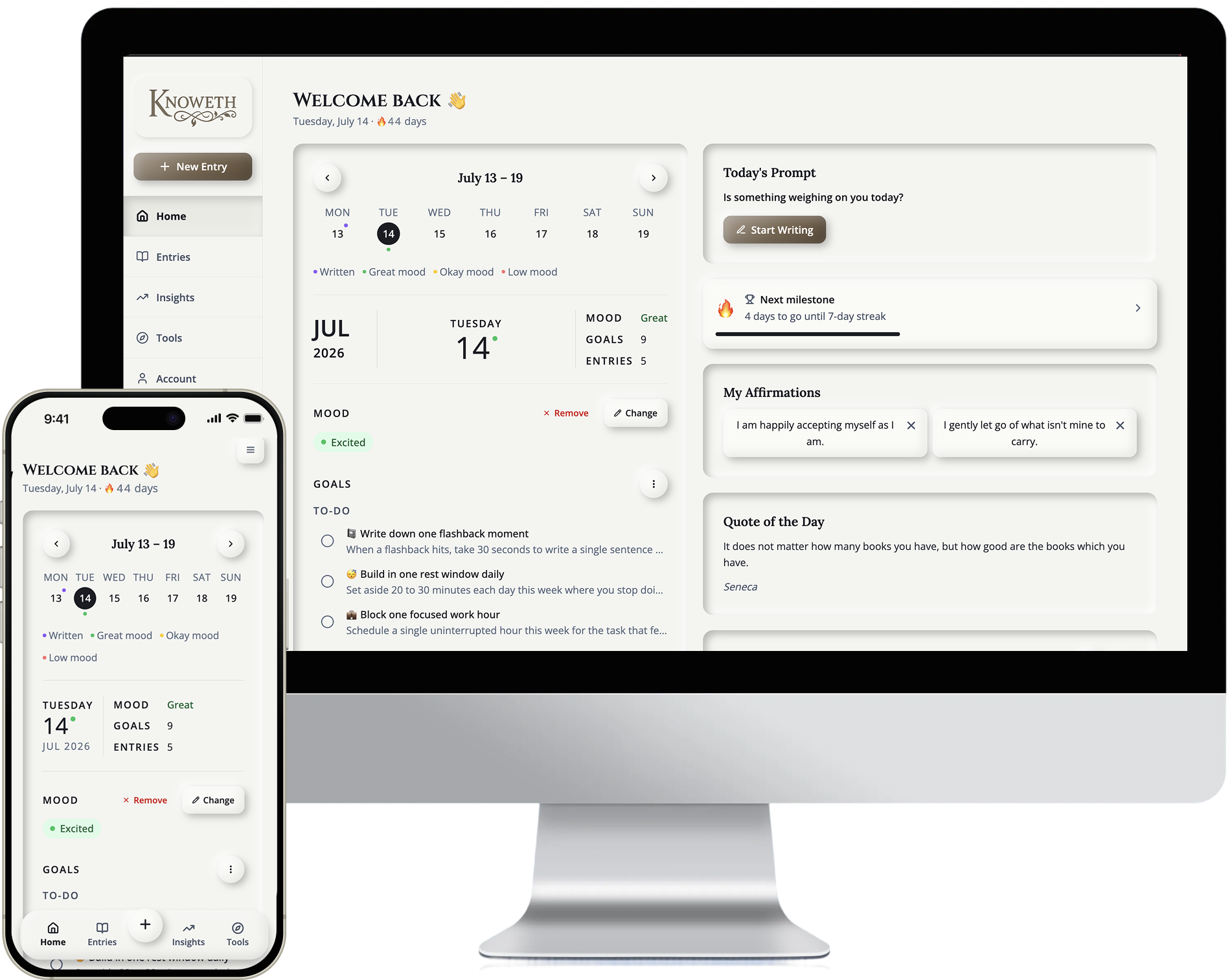The Knoweth app on desktop and mobile